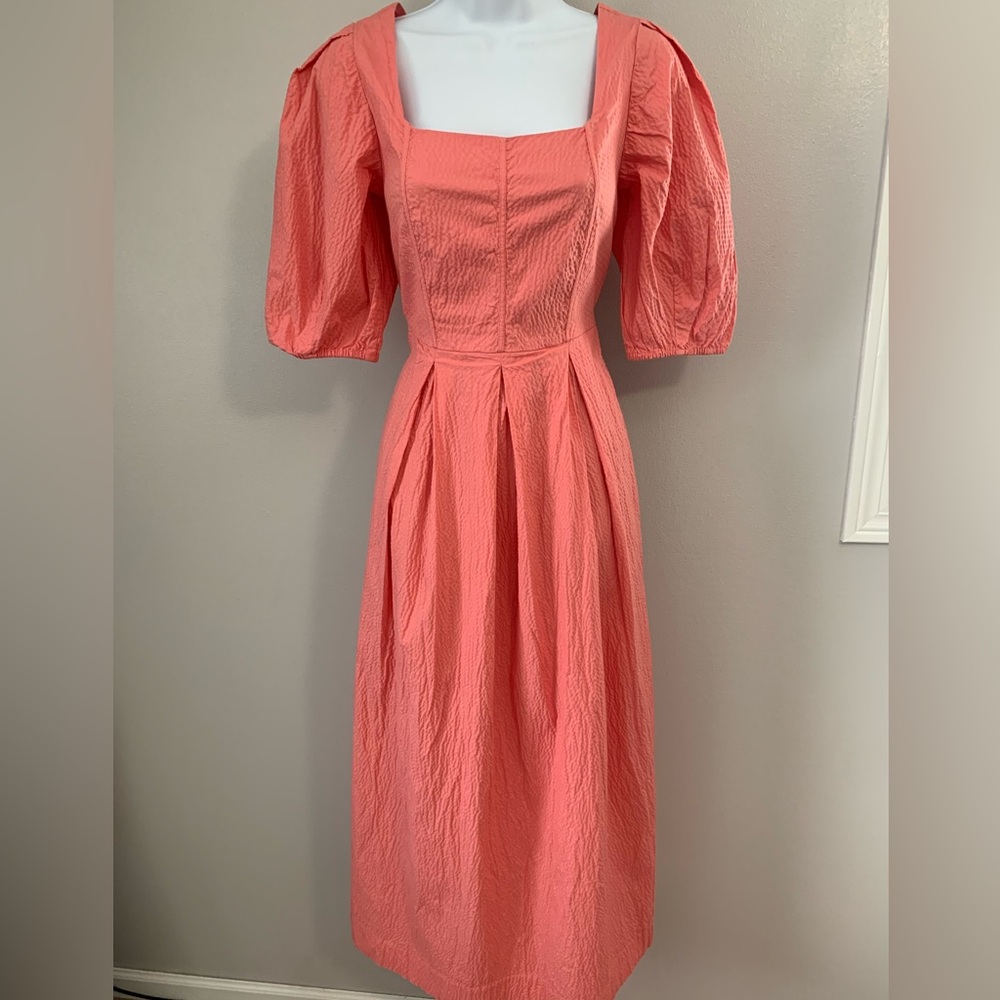 NWT A New Day Coral Maxi Dress with Square Neck and Puff Sleeves